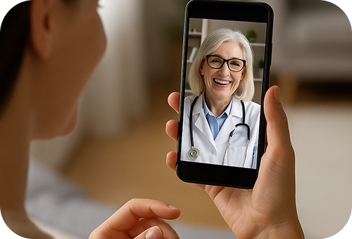 Fale com um médico de forma simples e segura, direto no app.